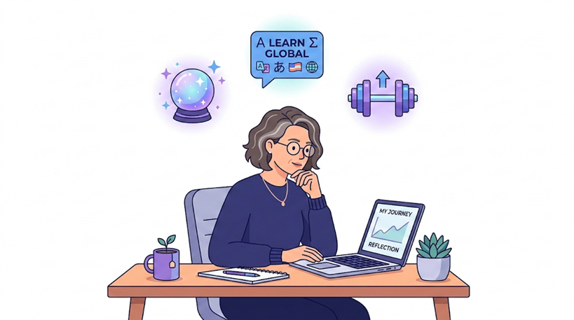 エラー画面と向き合いながら奮闘する女性のイラスト